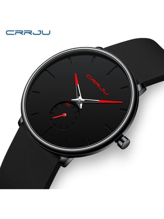 Unisex Black Red Casual Stylish Ultra Thin Silicone Band Waterproof Wristwatch main image 4
